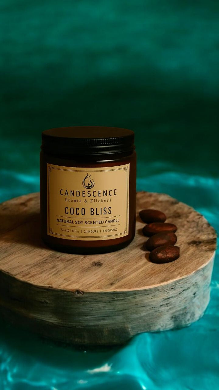 Coco Bliss | Glass Jar Soy Wax Scented Candle | Brown Glass Jar with Lid