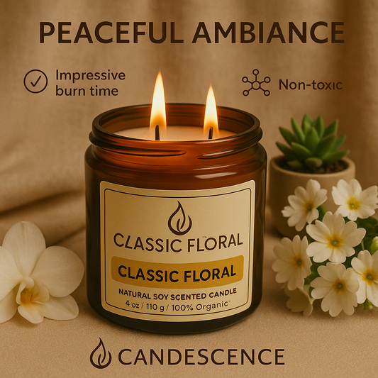 Classic Floral | Glass Jar Soy Wax Scented Candle | Brown Glass Jar with Lid